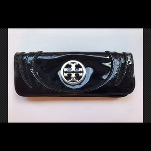 Tory Burch black patent leather clutch